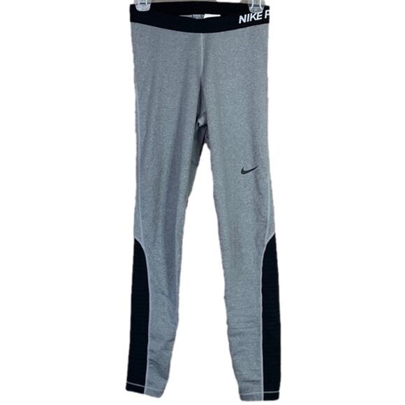 Nike Pro Warm Training Tights Leggings Gray Black Mesh Size Medium - Picture 1 of 11